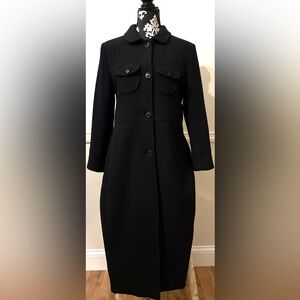 ANDREA BREM Long Black Wool & Lambs Wool Trench Coat Sz:10